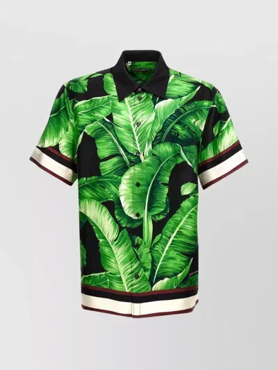 Dolce & Gabbana Leaves-print Silk Shirt In Black