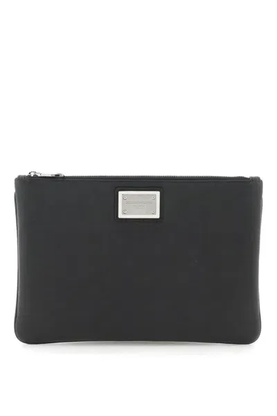 Dolce & Gabbana Leather &amp, Nylon Pouch In Black