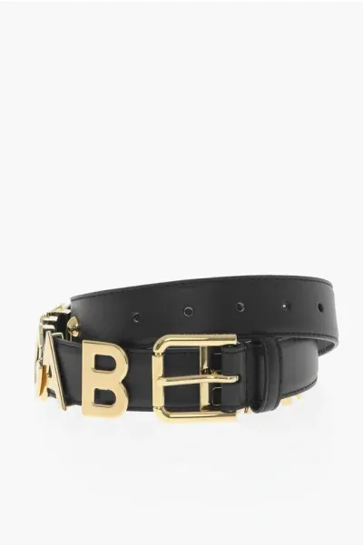 Dolce & Gabbana Leather Belt With Golden Logo 30mm In Black