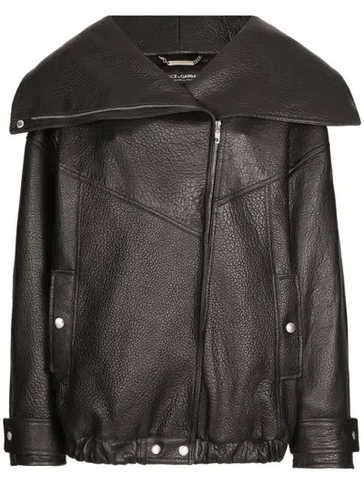 Dolce & Gabbana Leather Biker Jacket In ブラック