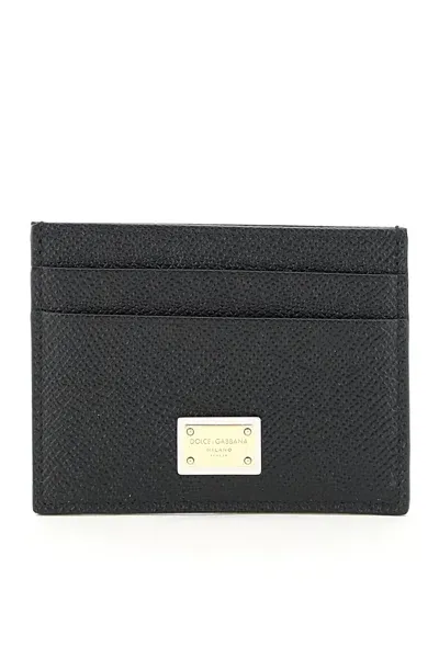 Dolce & Gabbana Leather Card Holder With Logo Plaque In Black