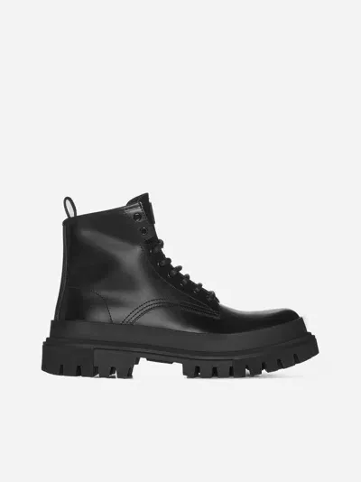 Dolce & Gabbana Leather Combat Boots In Black