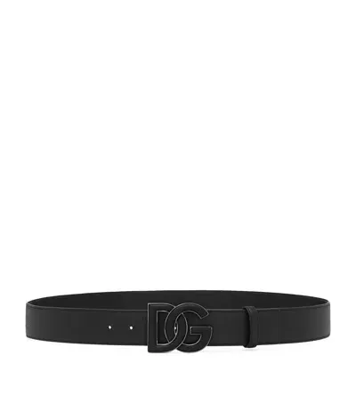 Dolce & Gabbana Leather Logo Belt In Black