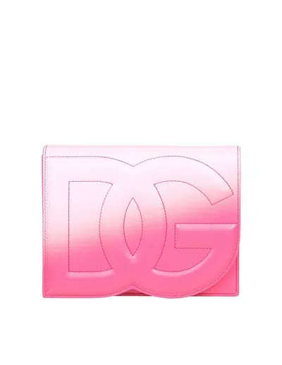 Dolce & Gabbana Crossbody Bag In Leather With Logo Color Pink Degrade In Rosado