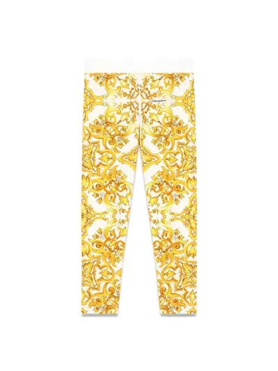 Dolce & Gabbana Kids' Maiolica Print Leggings In Yellow