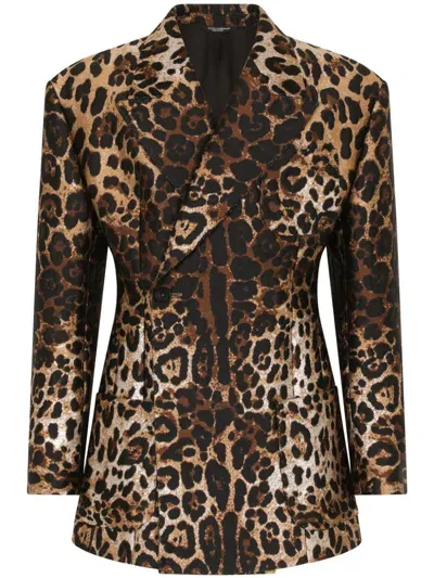 Dolce & Gabbana Leopard-pattern Jacquard Blazer In Brown