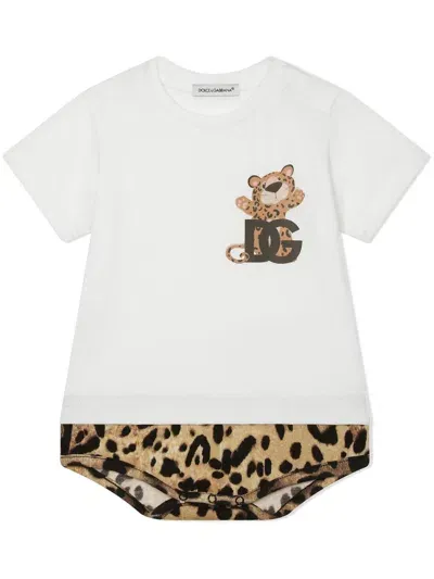 Dolce & Gabbana Babies' Leopard-print T-shirt Set In White