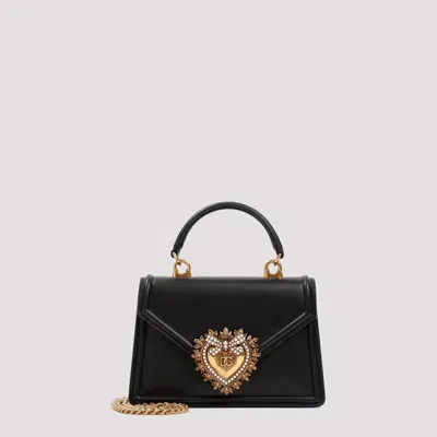 Dolce & Gabbana Black Leather Devotion Handle Bag In Blue