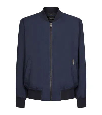 Dolce & Gabbana Linen Bomber Jacket In Blue