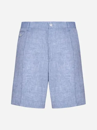 Dolce & Gabbana Button-fastening Linen Shorts In Baby Blue