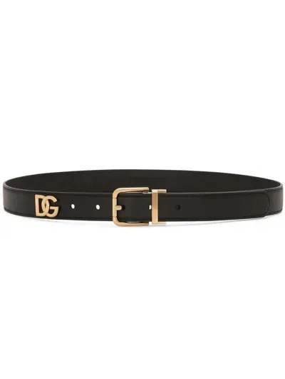 Dolce & Gabbana Belt With Logo Plaque In Black