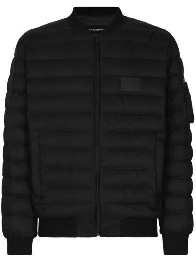 Dolce & Gabbana Padded Band Collar Quilted Jacket In Black