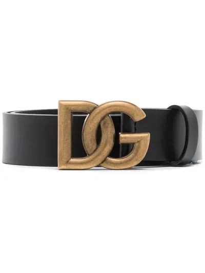 Dolce & Gabbana Logo Buckle Belt In Black