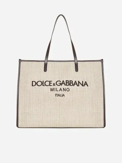 Dolce & Gabbana Large Structured Canvas Tote Bag In Beige,brown