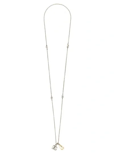 Dolce & Gabbana Logo Drop Necklace In Silver