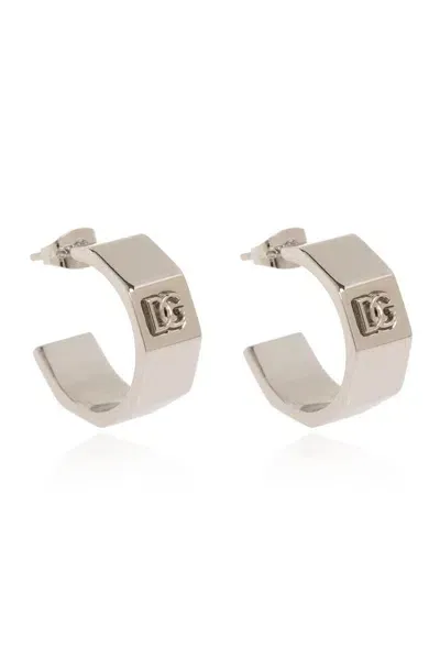 Dolce & Gabbana Logo Embossed Earrings In Silver