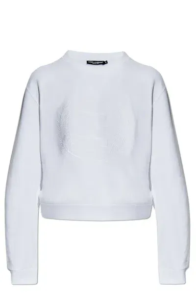 Dolce & Gabbana Logo Embroidered Crewneck Sweatshirt In White