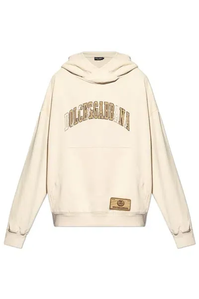 Dolce & Gabbana Men's Hooded Sweatshirt With Embroidered Logo In Neutro