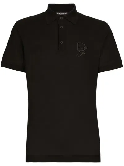 Dolce & Gabbana Jersey-poloshirt Mit Logo-stickerei In Black