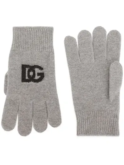 Dolce & Gabbana Cashmere Gloves With Dg Logo In Grey