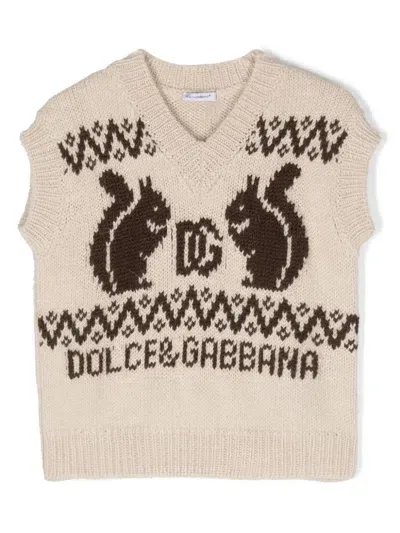 Dolce & Gabbana Kids' Logo-intarsia Knitted Vest In Neutrals