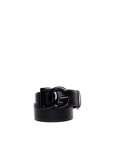 Dolce & Gabbana Logo Leather Belt In Black