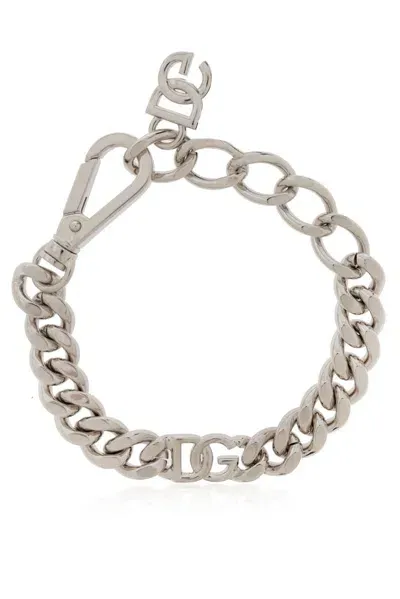 Dolce & Gabbana Logo Lettering Chain Bracelet In Silver