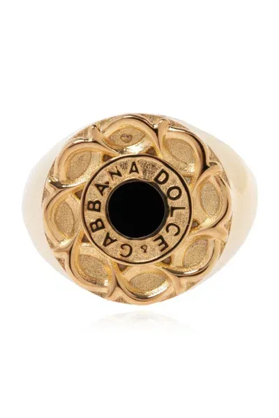 Dolce & Gabbana Logo Lettering Signet Ring In Gold