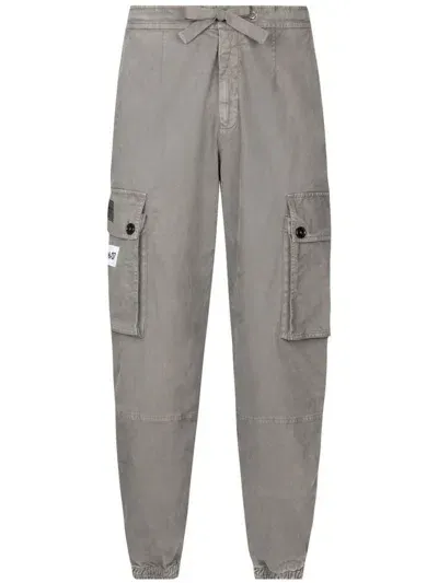 Dolce & Gabbana Logo-patch Cotton Cargo Trousers In Grey