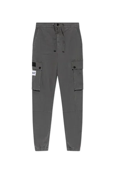 Dolce & Gabbana Logo Patch Drawstring Pants In Grigio Chiaro