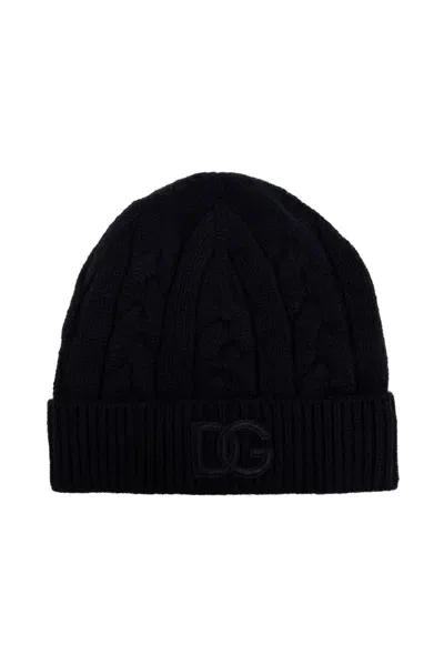 Dolce & Gabbana Logo Patch Knitted Beanie In Black