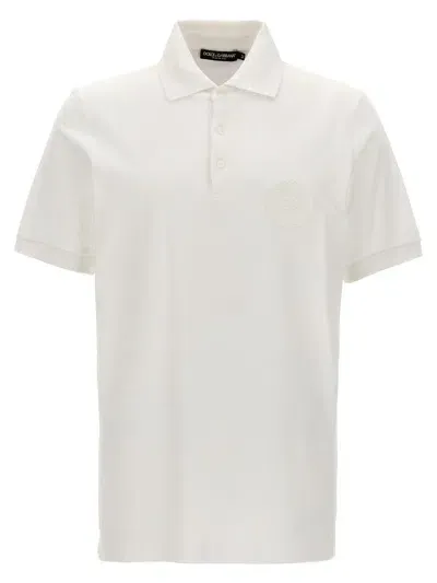 Dolce & Gabbana Logo Patch Polo Shirt In White