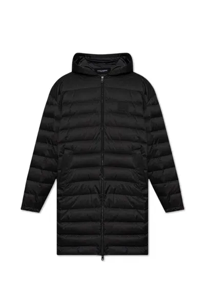 Dolce & Gabbana Hooded Padded Coat In Black