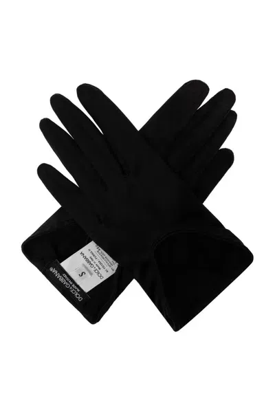 Dolce & Gabbana Logo Patch Satin Gloves In Black