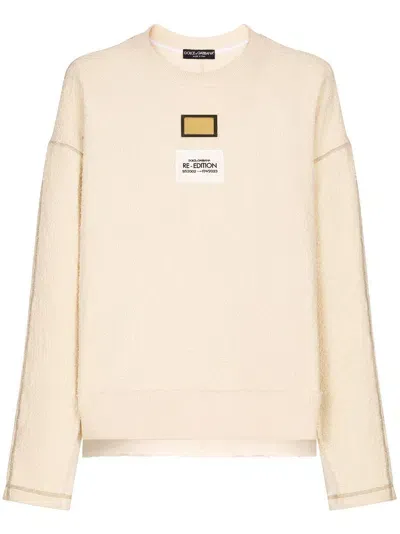 Dolce & Gabbana Logo-patch Textured Sweatshirt In Neutrals