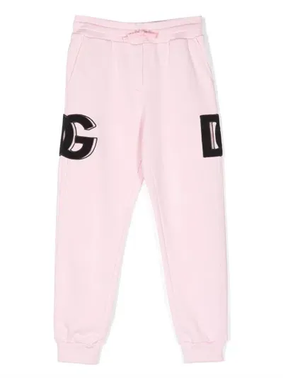 Dolce & Gabbana Kids' Logo Patch Cotton Sweatpants In Pink