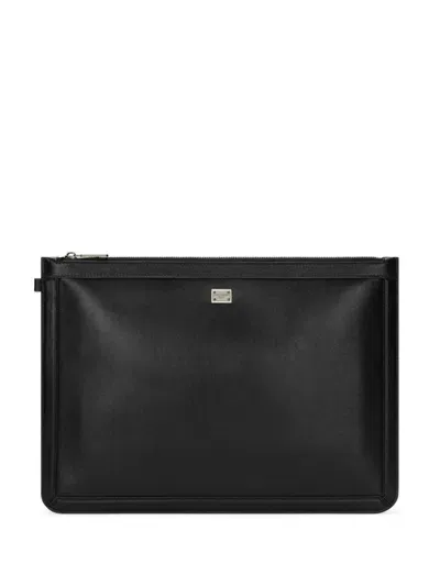 Dolce & Gabbana Logo-plaque Clutch Bag In Black