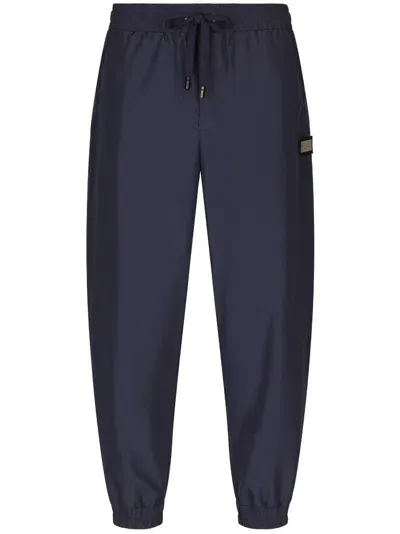 Dolce & Gabbana Logo-plaque Drawstring Track Pants In Blue