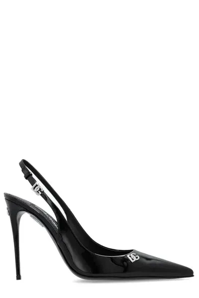 Dolce & Gabbana Logo Plaque Pointed Toe Slingbacks In Black