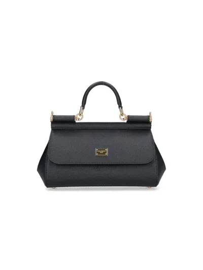 Dolce & Gabbana Logo Plaque Sicily Shoulder Bag In Black