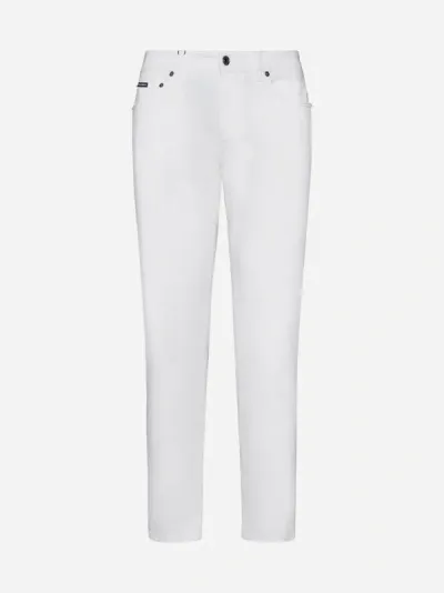 Dolce & Gabbana Logo-plaque Slim-fit Jeans In White