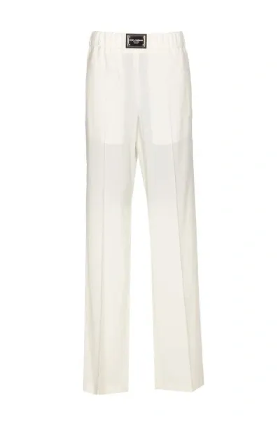 Dolce & Gabbana Logo Plaque Straight Leg Pants In White