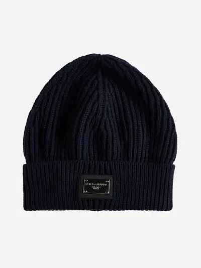 Dolce & Gabbana Logo-plaque Wool And Cashmere Beanie In Dark Blue