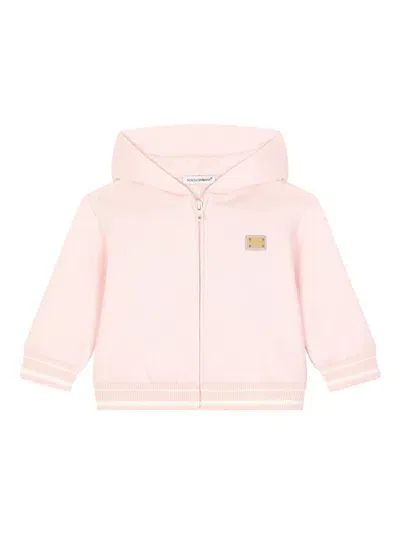 Dolce & Gabbana Babies' Logo-plaque Zipped Hoodie In Pink