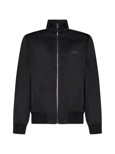 Dolce & Gabbana Logo Plaque Zipped Track Jacket In Black