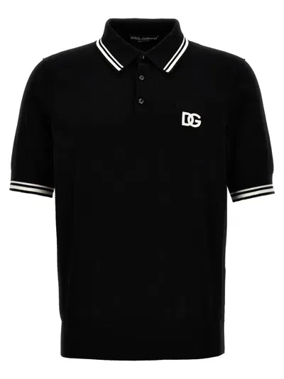 Dolce & Gabbana Logo-embroidered Stripe-detail Polo Shirt In Black