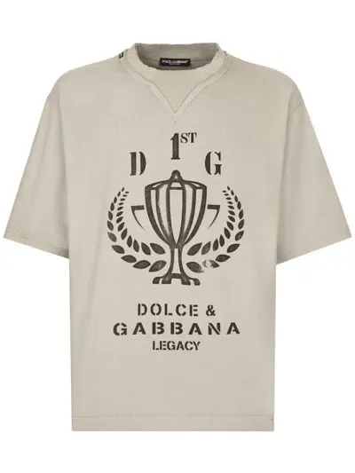 Dolce & Gabbana Logo-print Cotton T-shirt In Light Grey