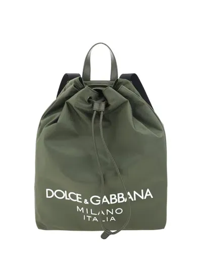 Dolce & Gabbana Logo Printed Drawstring Backpack In Green