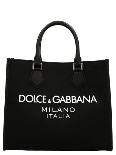 Dolce & Gabbana Logo Shopping Bag In Nero/nero