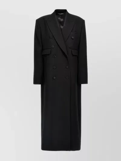 Dolce & Gabbana Long Coat Double-breasted Peak Lapels In Black